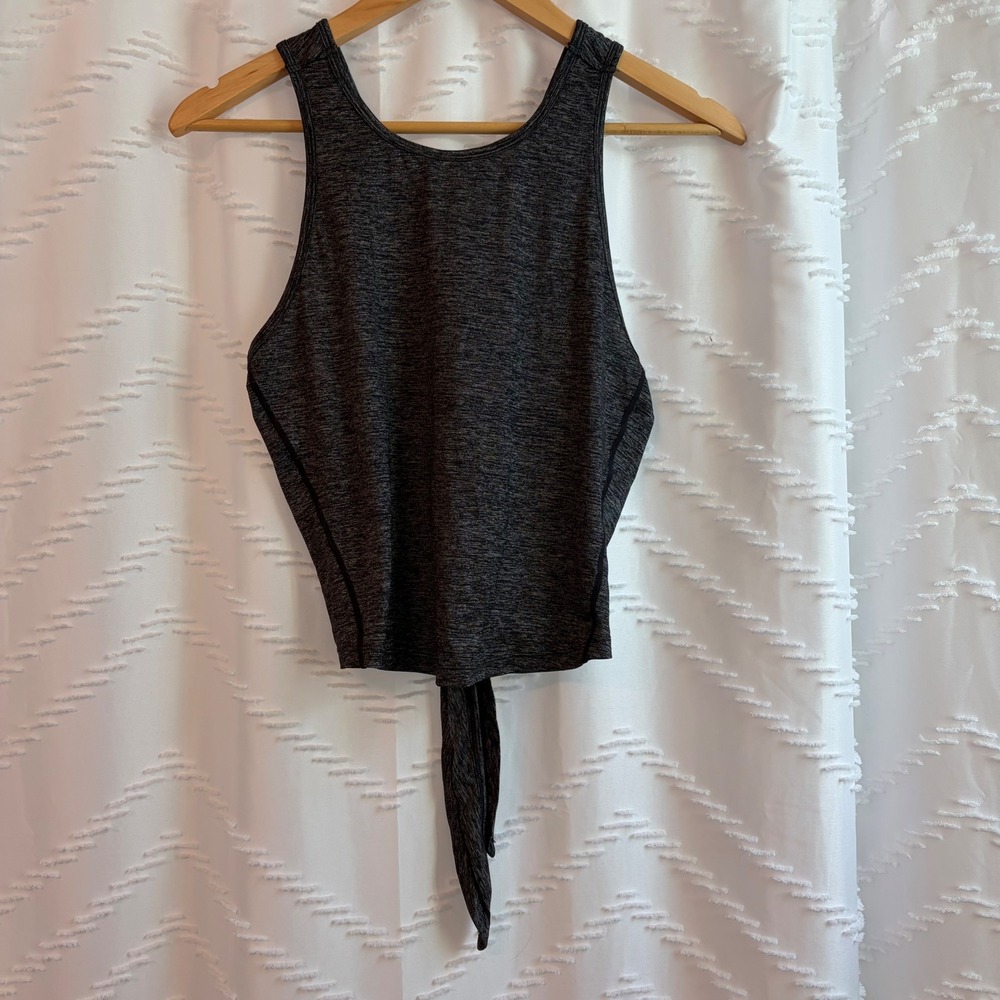 Fabletics Womens Charcoal Gray Space Dye High Neck Tie Back Active Tank Top